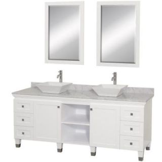 Wyndham Collection Premiere 72 in. Vanity in White with Marble Vanity Top in Carrara White with White Porcelain Sinks and Mirrors WCV500072WHCWD28WH