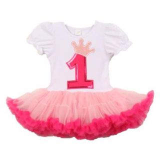 Baby Girls White Pink Number Crown Applique Birthday Tutu Dress 1 Year