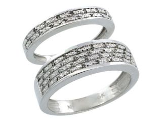 14k White Gold 2 Piece His (6.5mm) & Hers (3.5mm) Diamond Wedding Ring Band Set w/ 0.18 Carat Brilliant Cut Diamonds; (Ladies Size 5 to10; Men's Size 8 to 14)