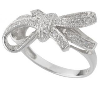 Diamonique Bow Design Ring 14K White Gold —