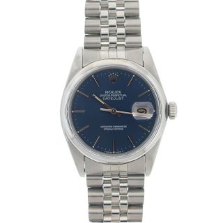 Pre Owned Rolex Mens Datejust Blue Dial Stainless Steel Watch