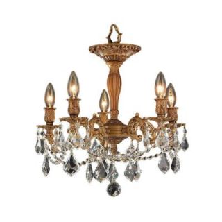 Worldwide Lighting Windsor 5 Light French Gold and Clear Crystal Flushmount W33304FG18 CL