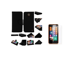 Nokia Lumia 635 Case, eForCity Stand Folio Flip Leather [Card Slot] Wallet Flap Pouch Case Cover w/ Film for Nokia Lumia 635, Black