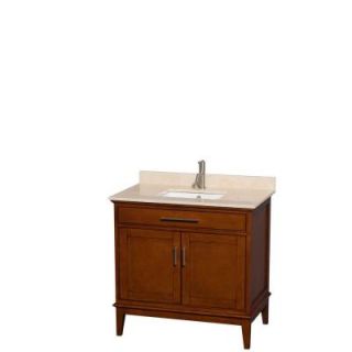 Wyndham Collection Hatton 36 in. Vanity in Light Chestnut with Marble Vanity Top in Ivory and Square Sink WCV161636SCLIVUNSMXX
