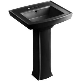 KOHLER Archer 4 in. Vitreous China Pedestal Bathroom Sink Combo in Black Black with Overflow Drain K 2359 4 7