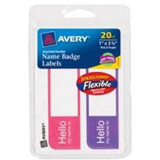 Avery Flexible Name Badge Labels 06157, Assorted, 1" x 3 3/4", 20pk