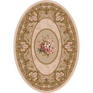Milliken Montfluer Oval Cream Floral Tufted Area Rug (Common 8 ft x 10 ft; Actual 7.66 ft x 10.75 ft)