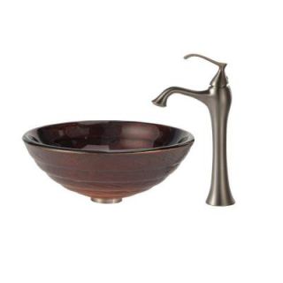 KRAUS Iris Glass Vessel Sink and Ventus Faucet in Brushed Nickel C GV 693 19mm 15000BN