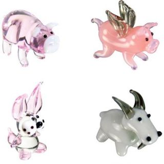 BrainStorm Looking Glass Miniature Glass Figurines, 4 Pack, Pig/Flying Pig/Rabbit/Goat