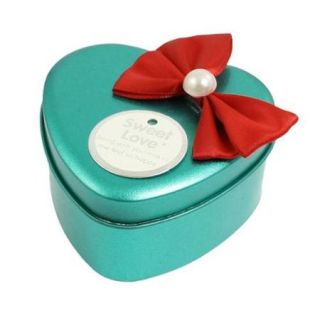 Bead Bowknot Accent Teal Green Heart Shape Present Case Box for Pendant Necklace