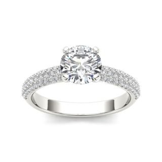 De Couer 14k White Gold 1 1/2ct TDW Diamond Pave Side Stone Engagement