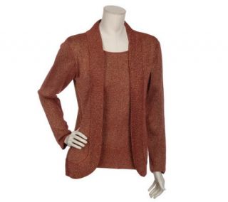 Susan Graver Metallic Faux Twinset Sweater —