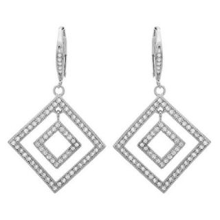 Stunning Double Square Shape White Cubic Zirconia Hoop Earrings