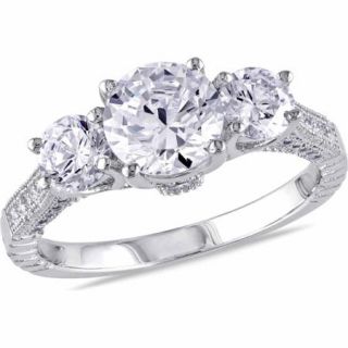 3 1/4 Carat T.G.W. Cubic Zirconia Sterling Silver Three Stone Engagement Ring