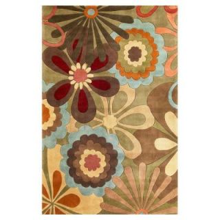 Kas Rugs Floral Overlay Sage/Multi 5 ft. 3 in. x 8 ft. Area Rug RUB891853X8