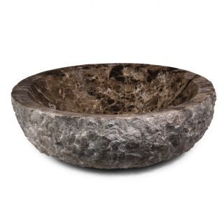Round Marble Vessel Bathroom Sink with Rough Exterior