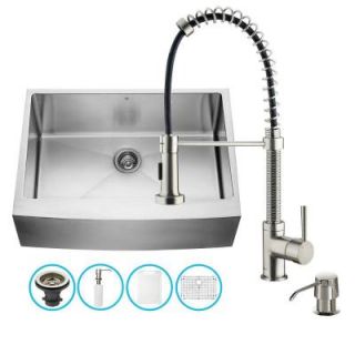 Vigo All in One Farmhouse Apron Front Stainless Steel 30 in. 0 Hole Single Bowl Kitchen Sink and Faucet Set VG15272