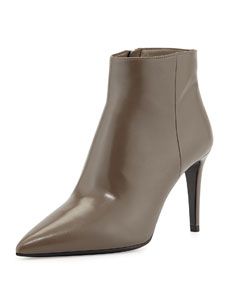 Prada Zip Pointy Calfskin Bootie, Gray