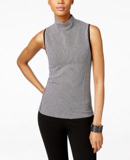 INC International Concepts Striped Mock Neck Sleeveless Top, Only at