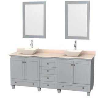 Wyndham Collection Acclaim 80 in. W x 22 in. D Vanity in Oyster Gray with Marble Vanity Top in Ivory with Bone Basins and 24 in. Mirrors WCV800080DOYIVD2BM24