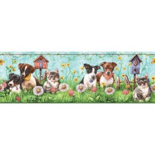 The Wallpaper Company 6.75 in. x 15 ft. Brightly Colored Puppies and Kittens Border WC1285027