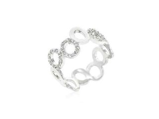 White Gold Rhodium Bonded Eternity Band with Round Cut Cubic Zirconia Set Along a Staggering Hoop Band in Silvertone   Size 10