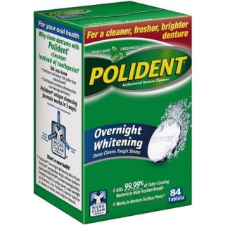Polident Overnight Whitening Antibacterial Denture Cleanser, 84 count