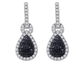 10K White Gold 1.80CT Shiny Pave Black Diamond Pear Fashion Post Earring