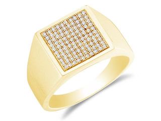 10K Yellow Gold Diamond MENS Wedding Band OR Fashion Ring   Square Princess Shape Center Setting w/ Micro Pave Set Round Diamonds   (1/3 cttw, G   H Color, SI2 Clarity)