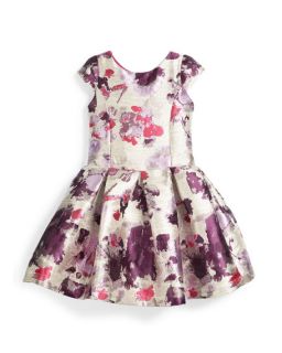 Zoe Cap Sleeve Floral Brocade Dress, Silver/Purple, Size 7 14