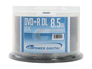 Vinpower Digital 8.5GB 8X DVD+R DL White Thermal Hub Printable 50 Packs Spindle Disc Model VPDPRDL08WTP