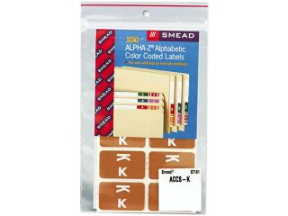 Smead 67181 Alpha Z Color Coded Second Letter Labels, Letter K, Light Brown, 100/Pack