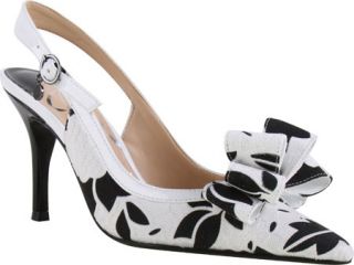 Womens J. Renee Charise Slingback   Black/White Floral Lace Fabric/Faux Patent