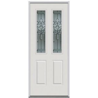 Milliken Millwork 30 in. x 80 in. Fontainebleau Decorative Glass 2 Lite 2 Panel Primed White Steel Replacement Prehung Front Door Z000953L