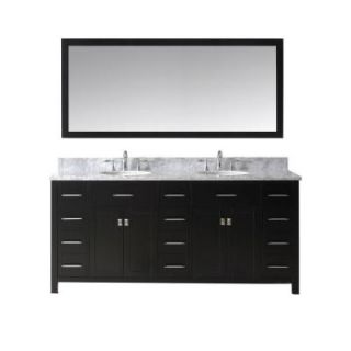 Virtu USA 72 in. Double Round Basin Vanity in Espresso with Marble Vanity Top in Italian Carrera White and Mirror DISCONTINUED MD 2172 WMRO ES