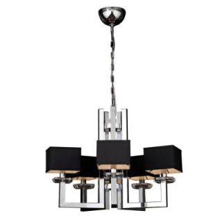 PLC Lighting 5 Light Polished Chrome Chandelier with Black Fabric Shade and Clear Glass Shade CLI HD70065PC
