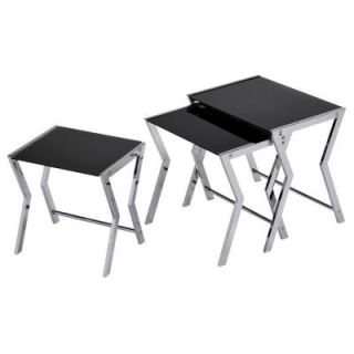 Worldwide Homefurnishings Nesting Table Set in Chrome with Black Glass Top (3 Piece) 513 790