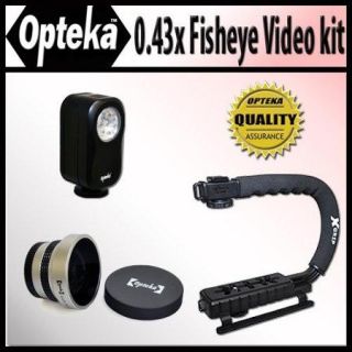 Opteka Extreme Video Kit with Opteka 0.43x Fisheye Lens, X GRIP & 3 Watt Video Light for JVC GR D200, D201, D230, D231, D244, D250, D270, D271, D290, D295, D347, D350, D370, D371 Digital Camcorder