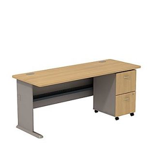 Bush Business Cubix 72W Desk with 3 Drawer Mobile Pedestal, Danish Oak/Sage