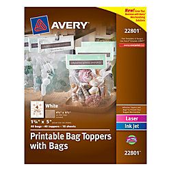 Avery Printable Bag Toppers with Bags 1 34 x 5  White Pack Of 40