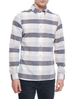 Burberry Brit Large Check Long Sleeve Shirt, Pale Gray