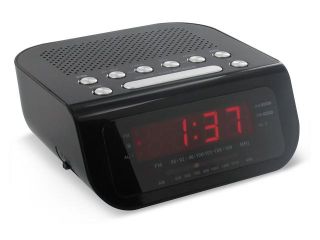 jWin Compact Digital Alarm Clock with AM/FM Radio, Black (JL206BLK)