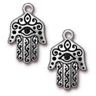 Antiqued Silver Plated Hamsa Hand Pendant 26.5mm (1)