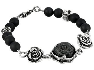 King Baby Studio 8mm Onyx Bead Bracelet with Carved Jet Rose and Silver Roses