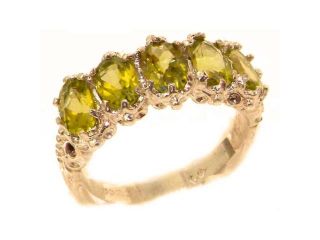 Victorian Design Solid English Rose 9K Gold Natural Peridot Band Ring   Size 7.25   Finger Sizes 5 to 12 Available