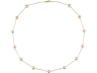 14k Yellow Gold FW Pink Pearl Tin cup Necklace (5 6mm)