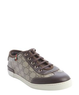 Gucci Brown Canvas And Leather Guccissima Lace Up Sneakers (331241201)