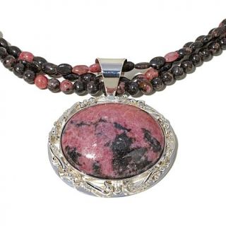 Jay King Pink Rhodonite Sterling Silver Pendant with 18" Beaded Necklace   7816655