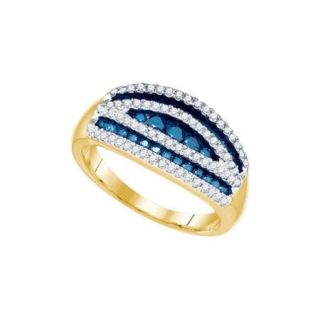 10K Yellow Gold 0.70ctw Stunning Pave Blue Diamond Closing Eyes Fashion Ring