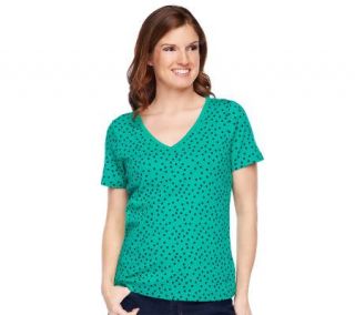 Liz Claiborne New York Short Sleeve Polka Dot V Neck T Shirt —